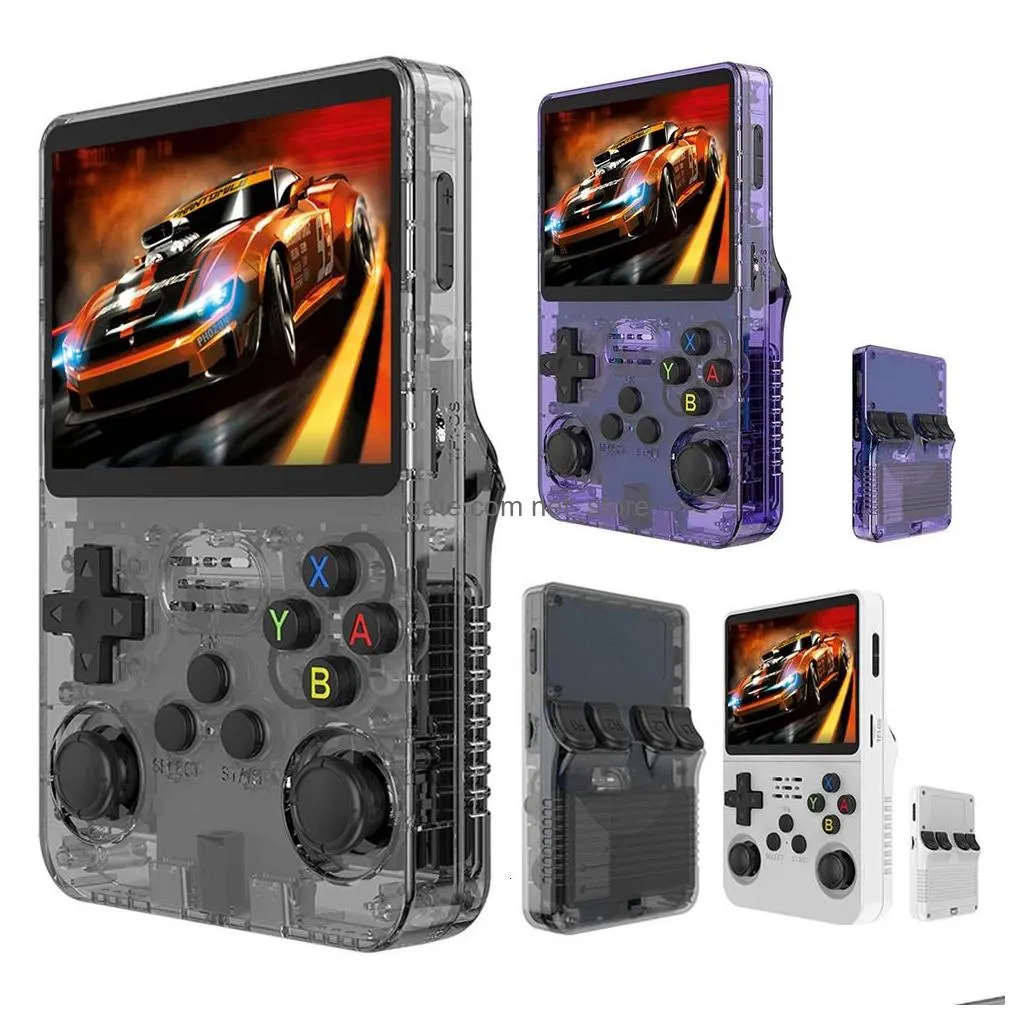 portable game players r36s mini game console 64gb games 3.5 inch ips screen classic game player open source linux 3d dual-system for kids and adult