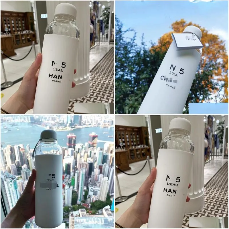 No. 5 Water Bottles Cup Luxury White Glass Water Bottle