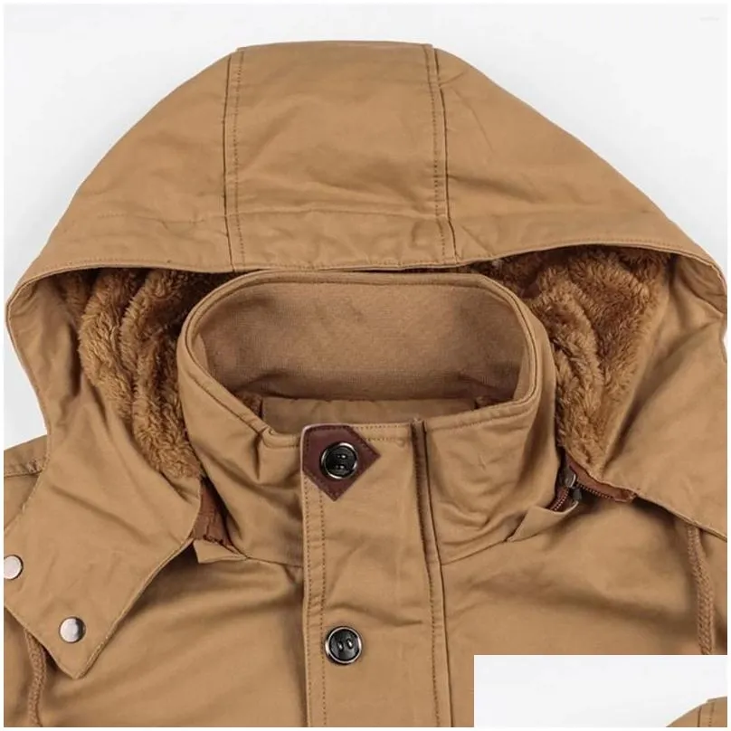 mens jackets winter jacket fleece lined thick removable hood work coat with cargo pockets