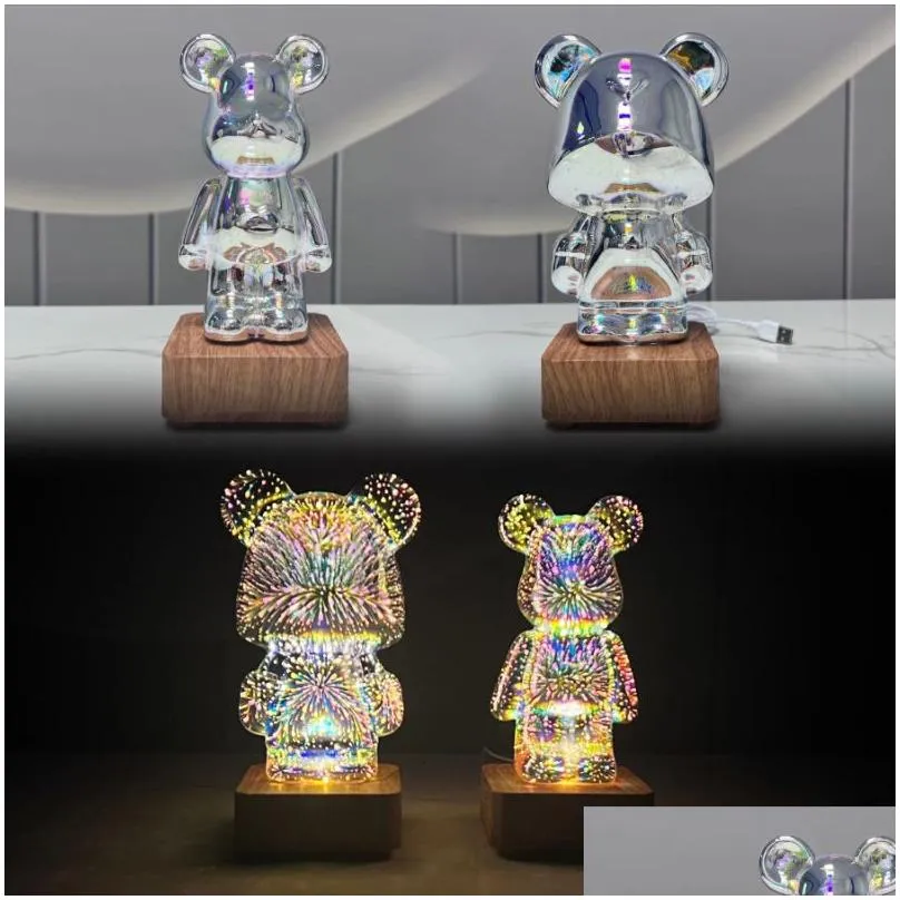 decorative objects figurines 3d firework bear led night light 7 color atmosphere projector romantic bedroom decoration desktop lamps