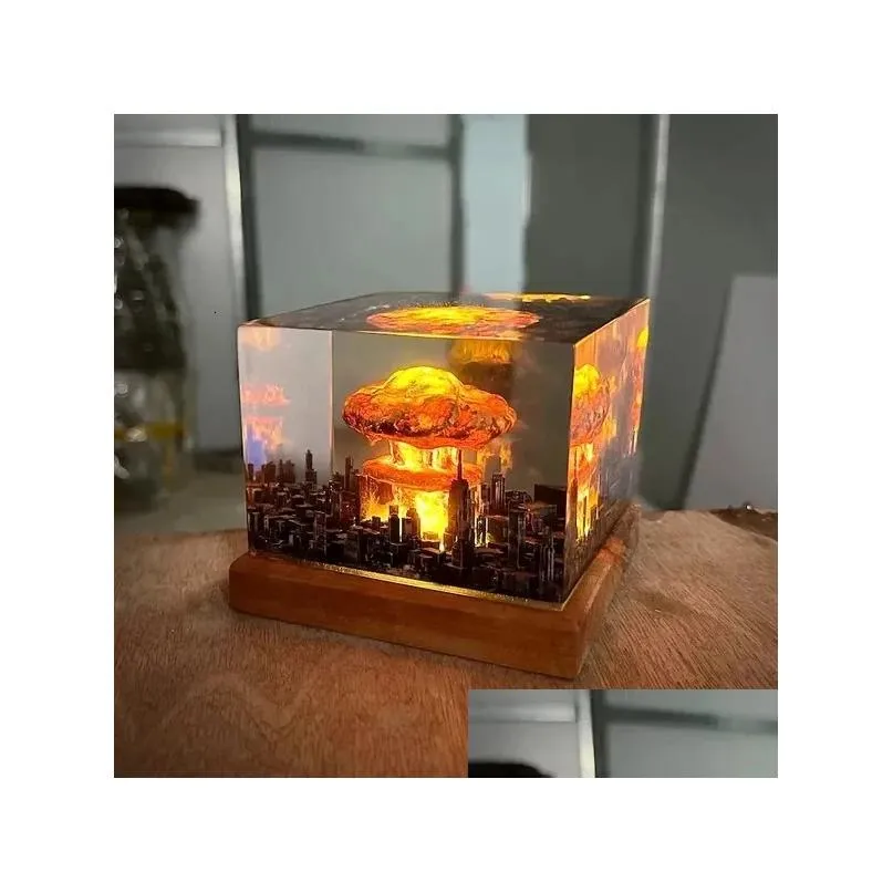 decorative objects figurines nuclear explosion bomb mushroom cloud lamp flameless for courtyard living room decor 3d night light rechargeable