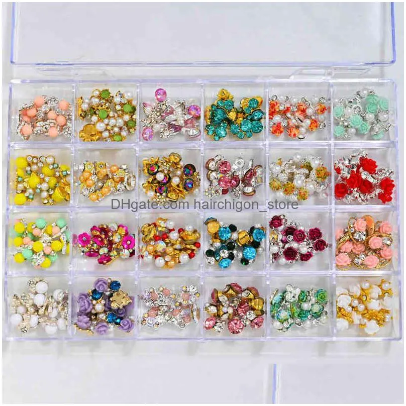 240pcs/box-pre-made nail charm /gems for 8 3d nail supplies 2021 bowknot/crown /glitter rhinestones nails charms diamonds