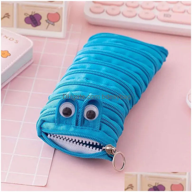 Pencil Bags Cute Caterpillars Monster Zipper Pencil Bag Creative Student Large -Capacity Stationery Box Ss0412 Drop Delivery Office Sc Otnv6