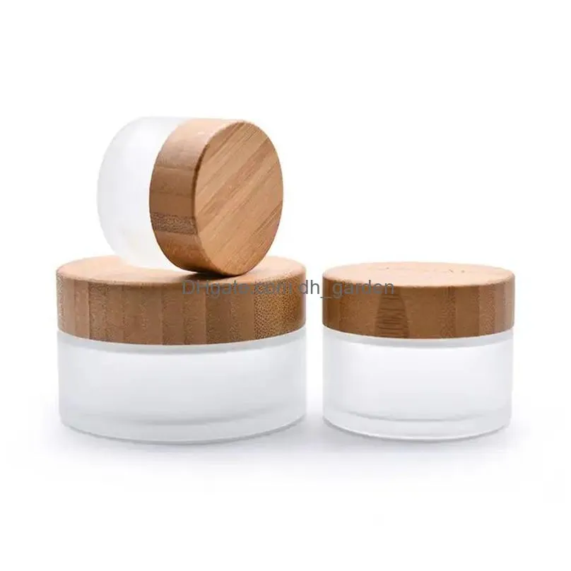 Cream Jar Wholesale Frosted Glass Cream Jars Bamboo Lids Empty Refillable Cosmetic Container Bottles Sample 5G 15G 30G 50G 1 Dhgarden Dhygz