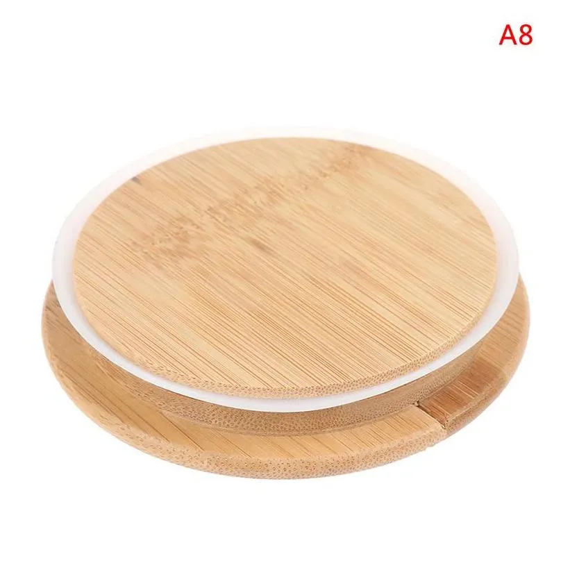 bamboo lids reusable mason jar canning caps non leakage silicone sealing wooden covers drinking jar aa