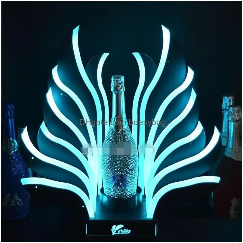 Other Bar Products New Peacock Tail Led Luminous Bar Wine Bottle Holder Rechargeable Champagne Cocktail Whisky Drinkware Display Shelf Ot03K