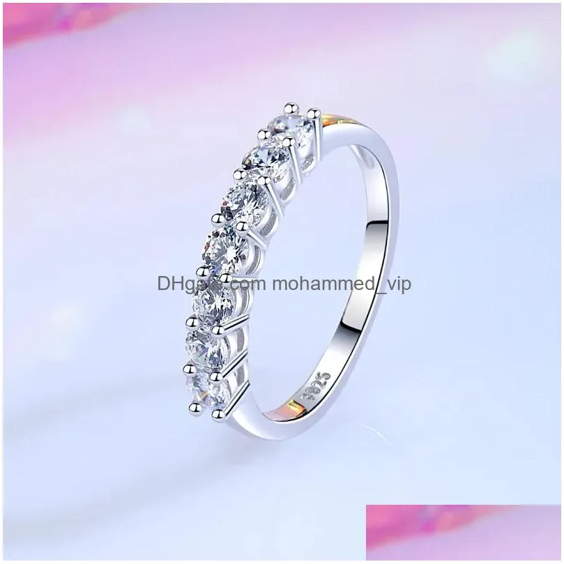 cluster rings s925 sterling silver full stars ring half circle a row pure zircons diamonds ins classic casual women finger band gift