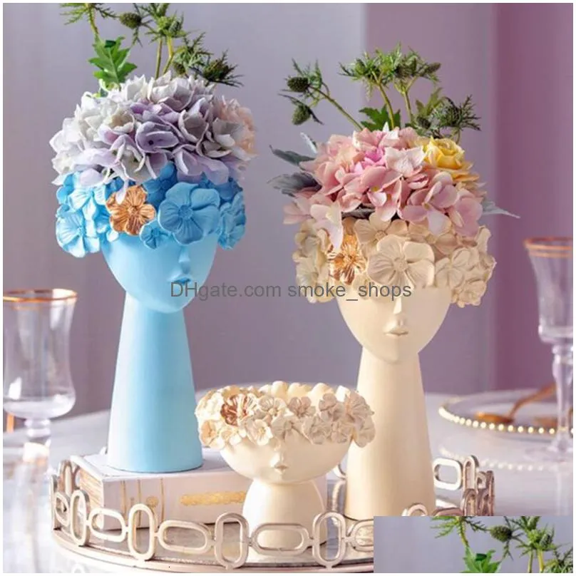 vases resin vase home decor sculpture flower modern decorative room pots art statue centerpiece figurines 230701