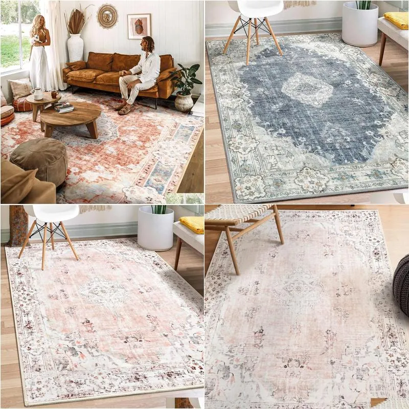 Carpet Boho Area Rug Washable Pink Small Non Slip Rugs For Entryway Bedroom Bedside Kitchen Hallway Living Room Laundry Indoor Mat Sof Otxhz
