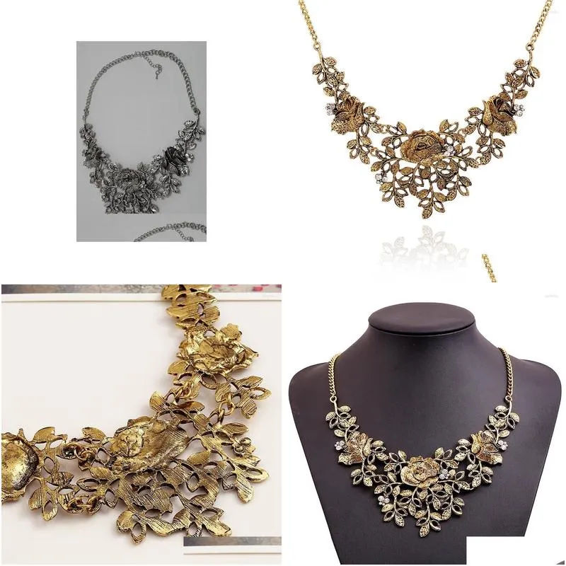 Pendant Necklaces Bronze Rich Flower Choker Necklace Women Fashion Jewelry Luxury Big Bib Maxi Statement Tassel Drop Delivery Otsdf