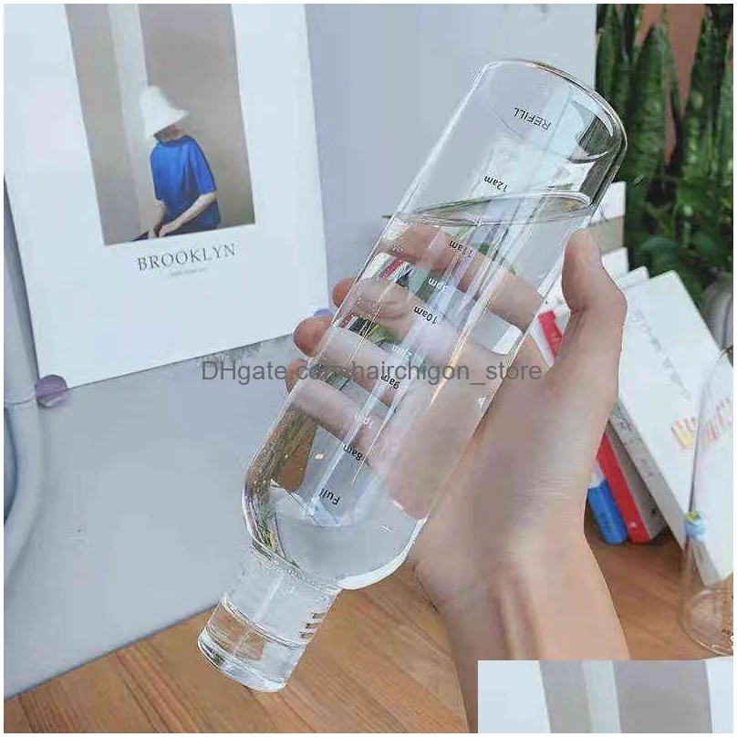 10pc 500ml large capacity glass bottle with time marker cover for water drinks transparent milk juice simple cup birthday gift y220428