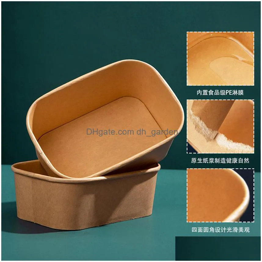 Disposable Dinnerware Disposable Kraft Paper Square Rectangar Box Takeaway Lunch Fast Food Salad Packing Bowl With Lid Drop Dhgarden Dh5Rd