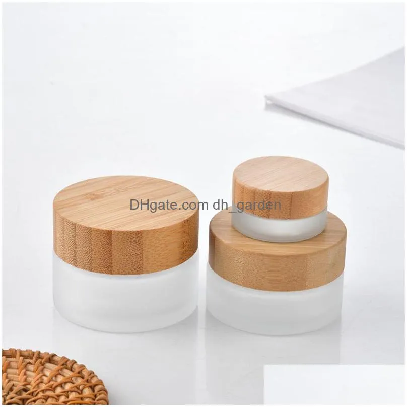 Cream Jar Wholesale Frosted Glass Cream Jars Bamboo Lids Empty Refillable Cosmetic Container Bottles Sample 5G 15G 30G 50G 1 Dhgarden Dhygz