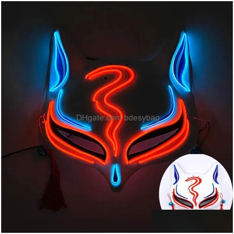 Party Masks Demon Slayer Glowing El Wire Mask Kimetsu No Yaiba Characters Cosplay Costume Accessories Japanese Fox Halloween Led Ss122 Otpnx