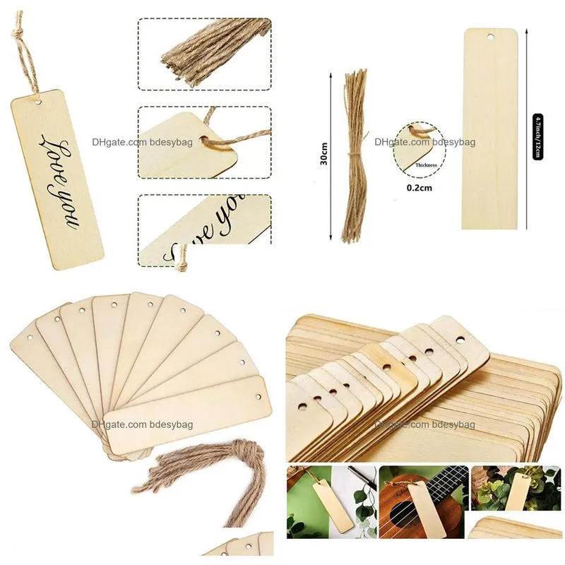 Party Favor Blank Rec Wooden Bookmark Tags Unfinished Nature Wood Slice Diy Crafts Garment Clothing Tag Gift Bags Hanging Drop Deliver Otgon