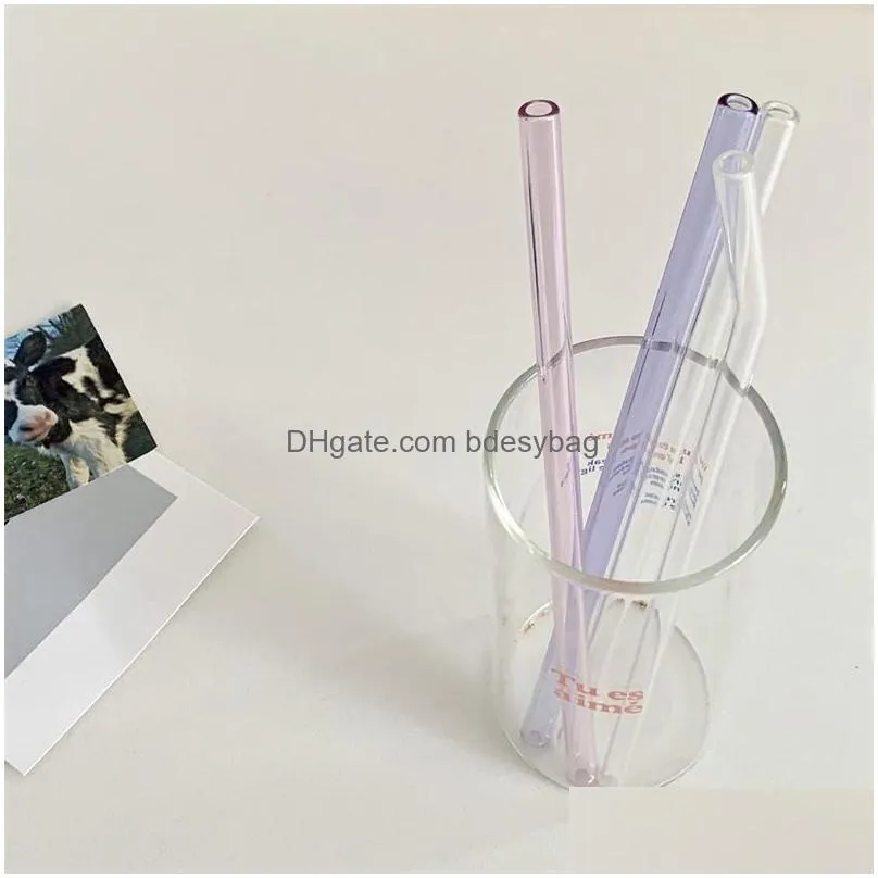 Drinking Straws 20Cm Reusable Eco Borosilicate Glass Drinking Sts Clear Colored Bent Straight Milk Cocktail St High Temperature Resist Otwxi