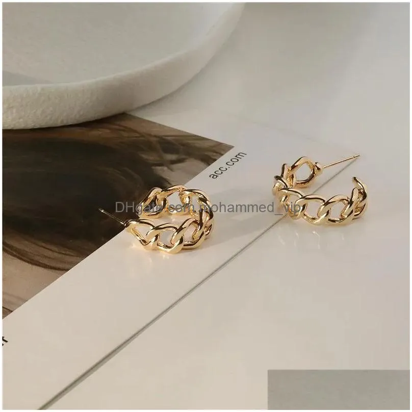 hoop huggie lovoacc personality gold color metal hollow chain earrings for women round statement stylish party jewelry gifts