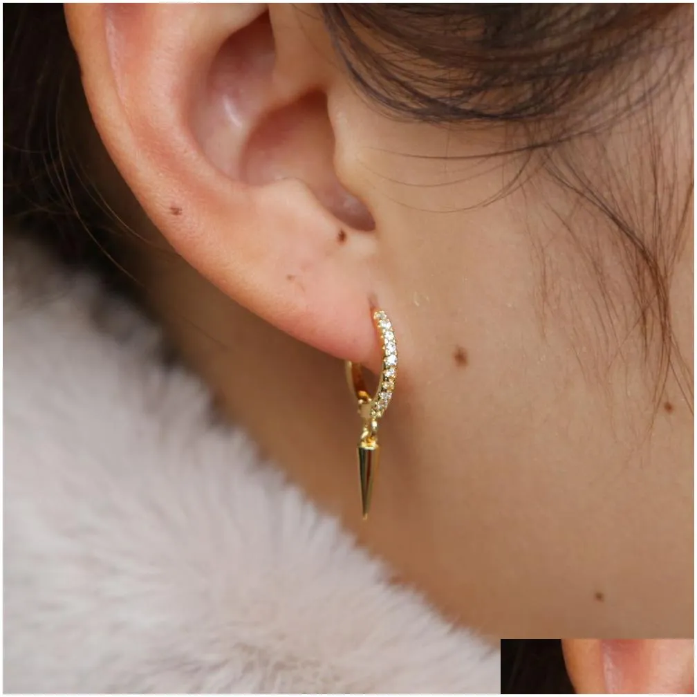 Stud Korean Style Gold Filled Dangle Cone Earrings For Girls Women Simple Cute Studs Jewelry Pave Tiny Cz Punk Boys Drop Delivery Otkxo