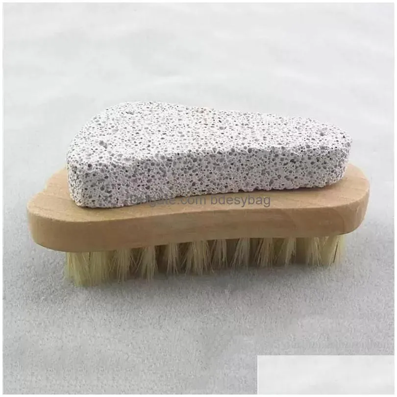 Bath Brushes, Sponges & Scrubbers Natural Bristle Brush Foot Exfoliating Dead Skin Pumice Stone Feet Wooden Cleaning Brushs Spa Masr S Otloq