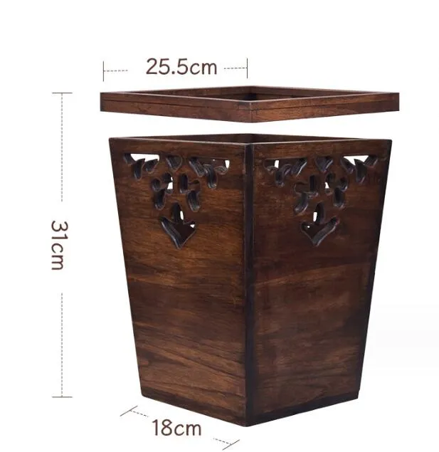 thai solid wood trash bin light luxury creative retro new chinese style bedroom kitchen home living room trash bin wooden