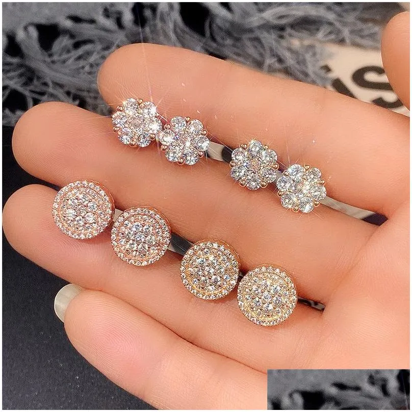 Stud Charming Earrings For Men Women Yellow Rose Gold Plated Bling Cz Diamond Stone Nice Gift Drop Delivery Otglt