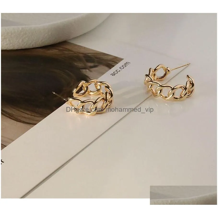 hoop huggie lovoacc personality gold color metal hollow chain earrings for women round statement stylish party jewelry gifts