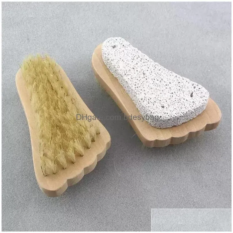 Bath Brushes, Sponges & Scrubbers Natural Bristle Brush Foot Exfoliating Dead Skin Pumice Stone Feet Wooden Cleaning Brushs Spa Masr S Otloq