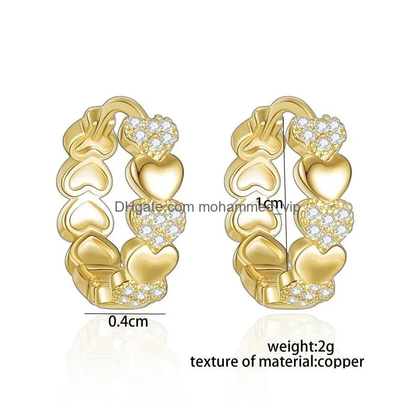 hoop huggie luxury quality jewelry earrings for women 2021 trend cz crystal heart wide loop gold silver color female gift