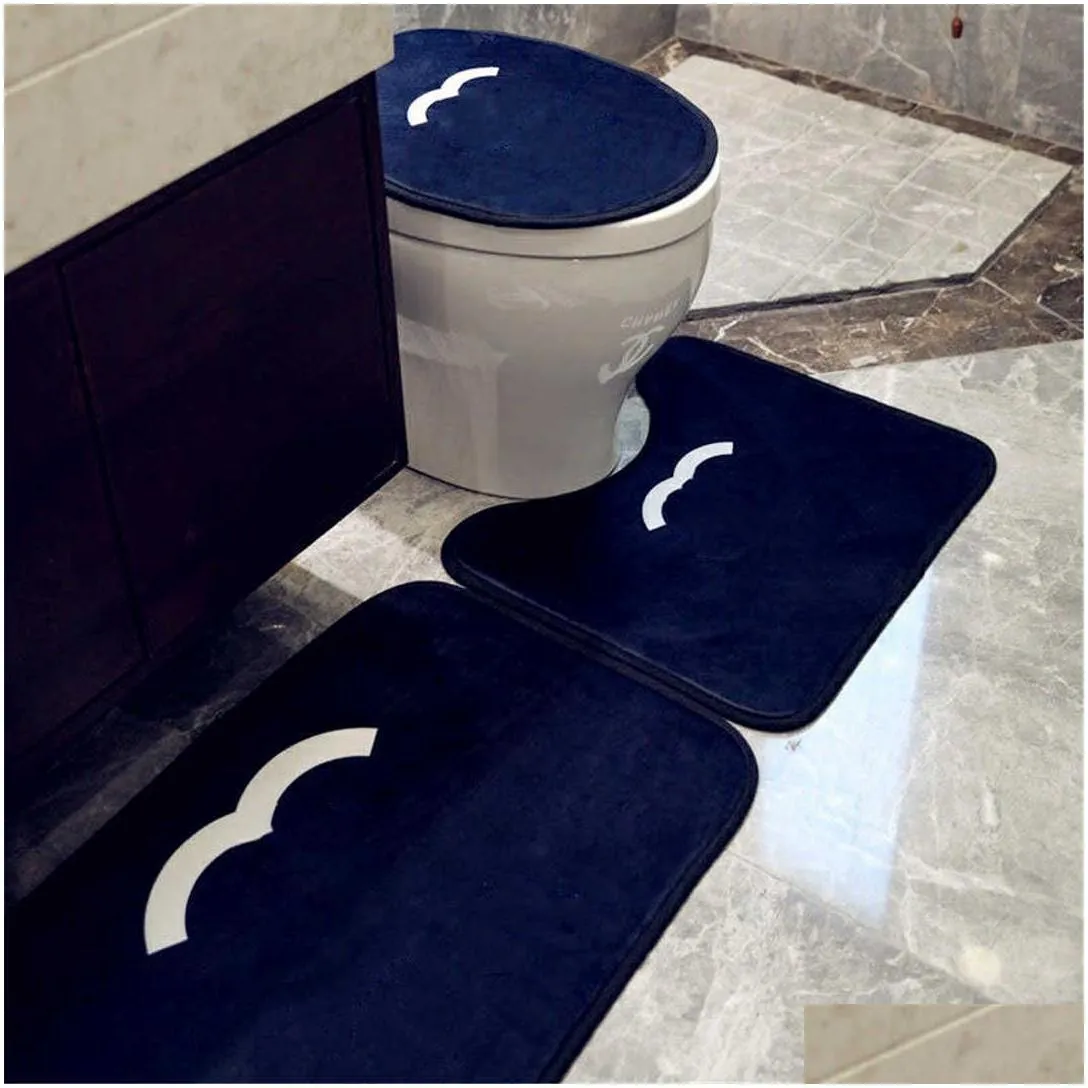 3 Bath Mat Piece Set Classical Pattern Toilet Cover Foot Pad Non-slip Absorbent Bathroom Door Mats Flannel Soft Bathr Rug Carpet