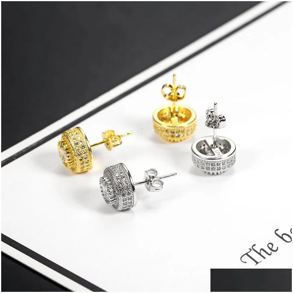 Stud Shiney Cz Earrings High Quality Yellow White Gold Plated Sparkling Round Sier Simated Diamond For Men Drop Delivery Otrho