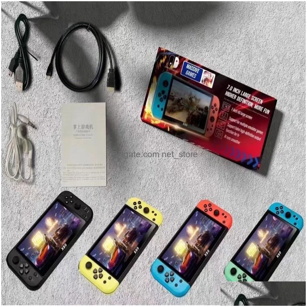 x80 handheld game console 7 inch hd output retro game childrens gifts support tv playing games