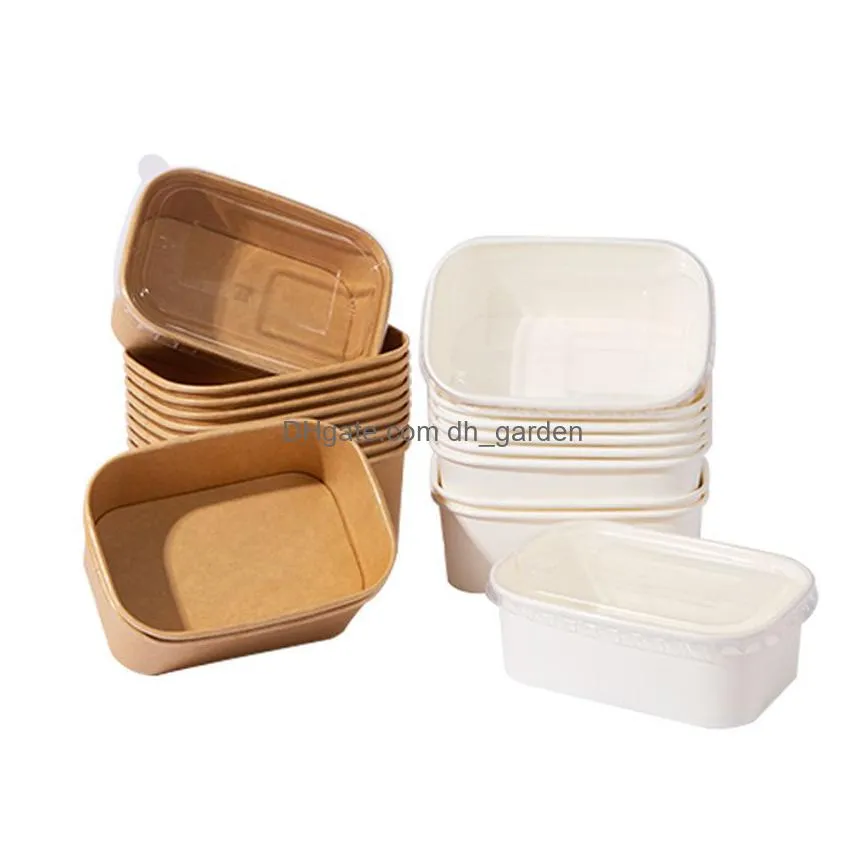 Disposable Dinnerware Disposable Kraft Paper Square Rectangar Box Takeaway Lunch Fast Food Salad Packing Bowl With Lid Drop Dhgarden Dh5Rd