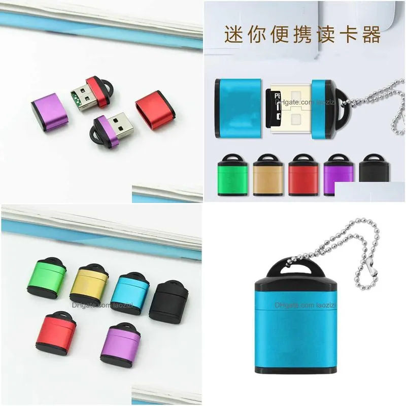 card reader tf aluminum case with chain mini usb2.0 t-flash card mobile phone memory card reader