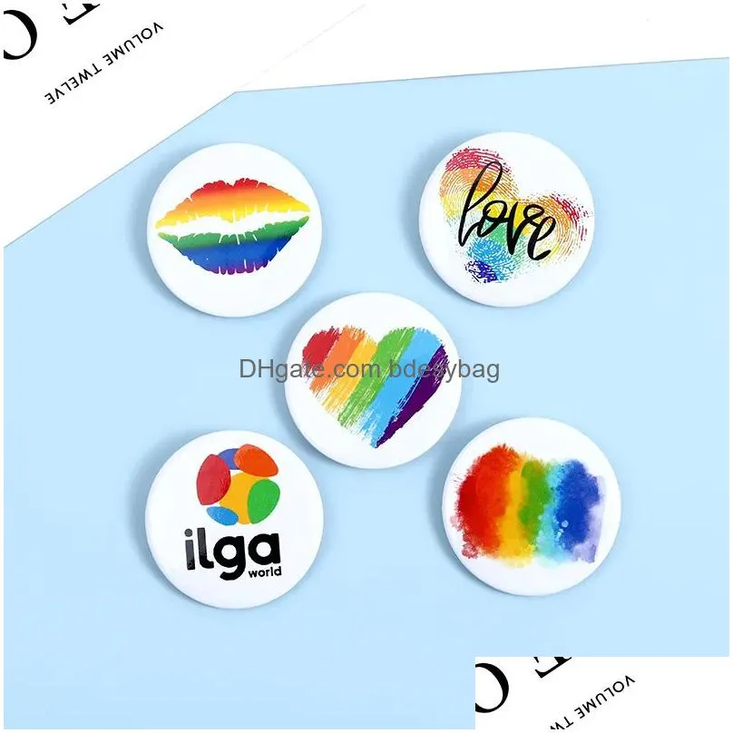 Party Favor New Pride Rainbow Fist Heart Love Flag Lips Brooches Custom Glbtq Badges For Bag Lapel Jewelry Gift Gay Lesbians Friends C Otnku