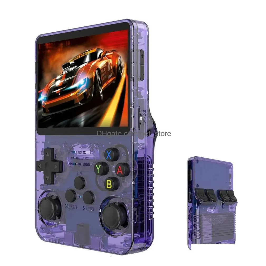 portable game players r36s mini game console 64gb games 3.5 inch ips screen classic game player open source linux 3d dual-system for kids and adult