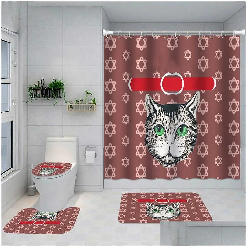 Letter Printed Classic Shower Curtains Designer Print Bathroom Curtain Home Toilet Cover Mat Bath Supplies