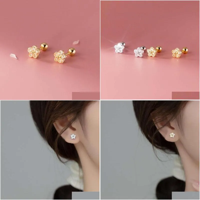 Stud Earrings For Women Girls Kids Zircon Flower Cute Small Earings Korean Style Fashion Jewelry Designer High Quality 2024 Drop Deli Otwtm