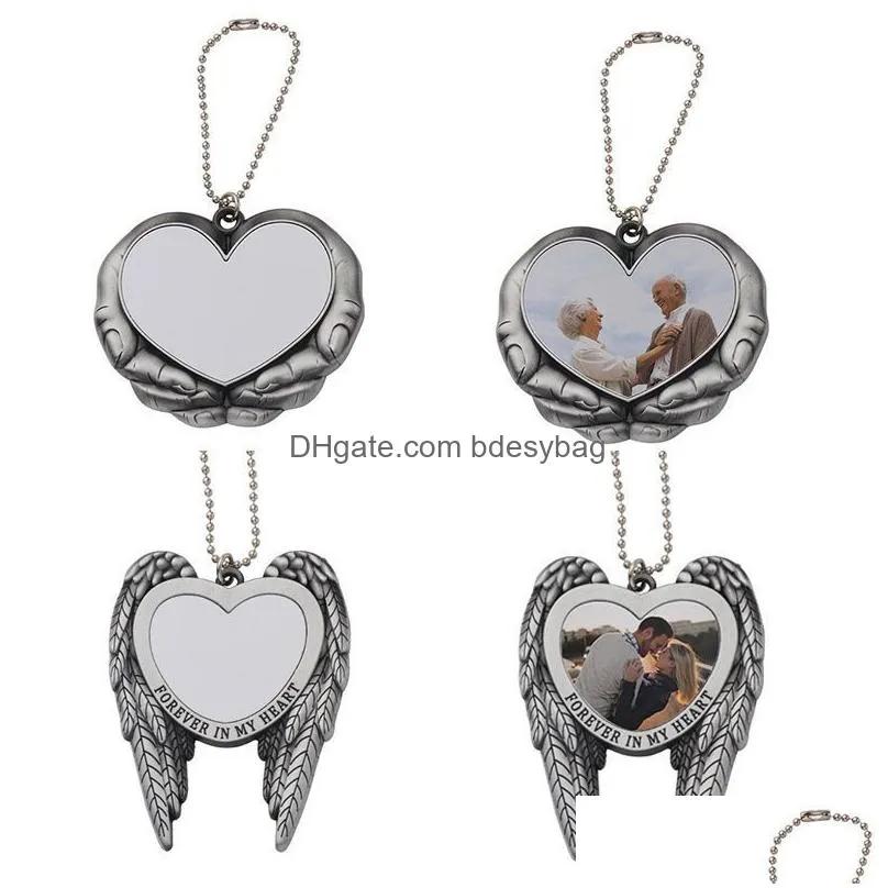 Party Favor Sublimation Car Charm Pendants Party Favor Valentines Day Ornament Heart In Hands Blanks For Heat Press Ss0330 Drop Delive Otyw3
