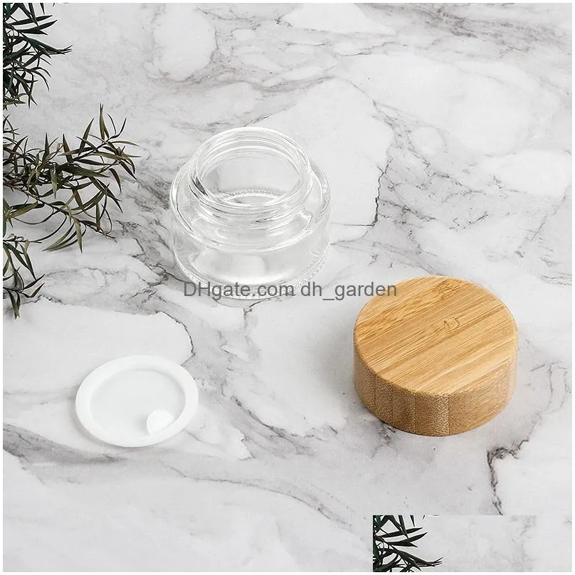 Cream Jar Wholesale Frosted Glass Cream Jars Natural Bamboo Lids Empty Refillable Cosmetic Container Bottles Sample 5G 15G 3 Dhgarden Dhfgm