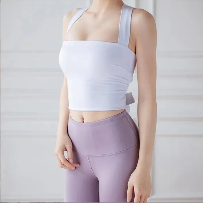 new high elasticity strapping fitness suit sports yoga suit beautiful back bra with chest pad long tank top for women