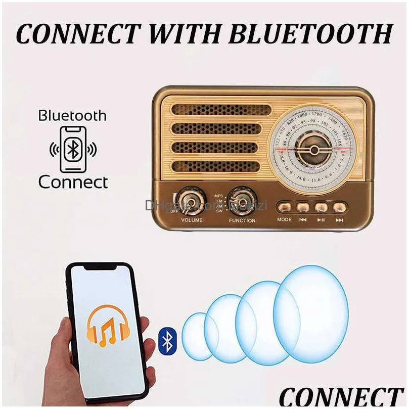 portable speakers retro portable fm/am/sw radios receiver classic bluetooth speaker music player with flashlight for gift r230705