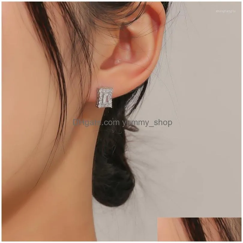 hoop earrings fashion charm zircon stone oblong devise piercing stud for women korean sweet delicate cute party jewelry