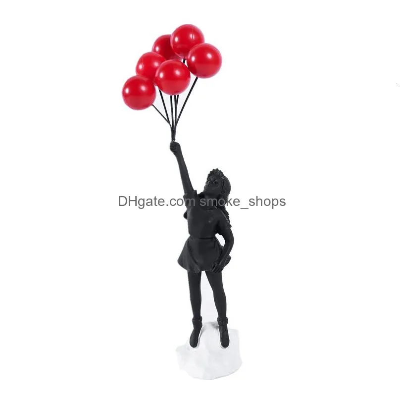 decorative objects figurines flying balloon girl figurine home decor banksy modern art sculpture resin figure craft decoration collectible