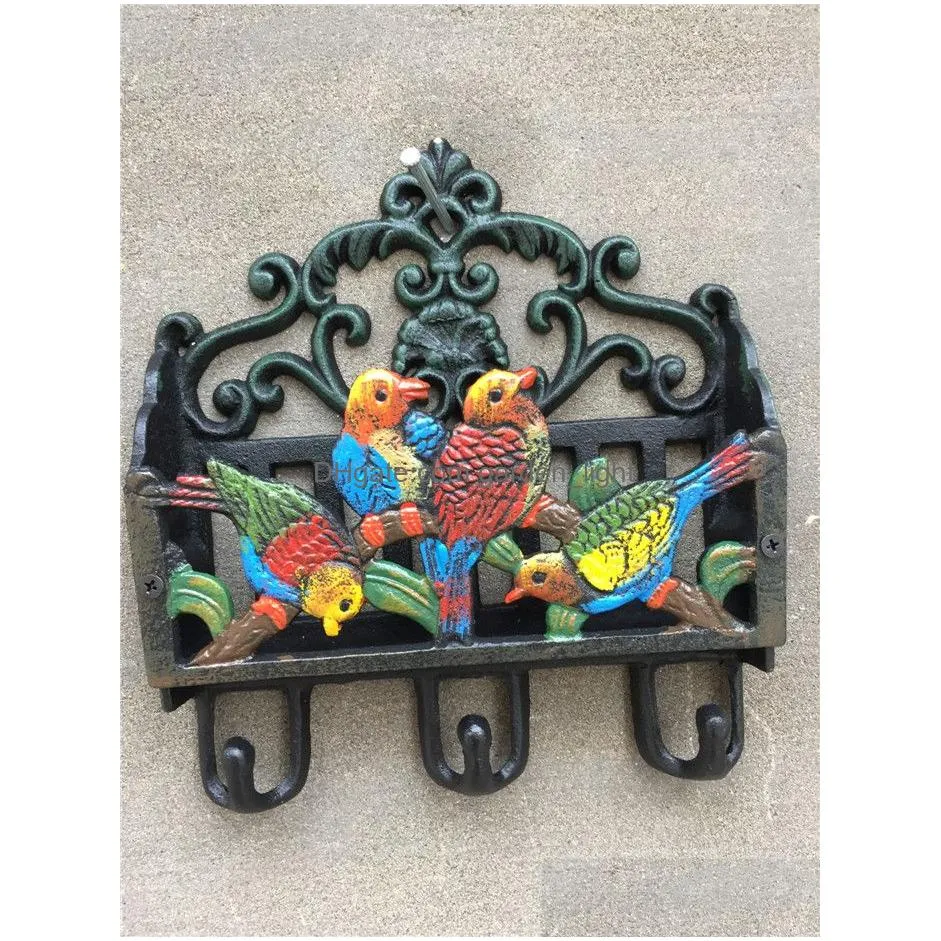 antique victorian cast iron painted birds letter rack wall shelf wall mounted mail key rack 3 hooks letter  spaper holder o2533