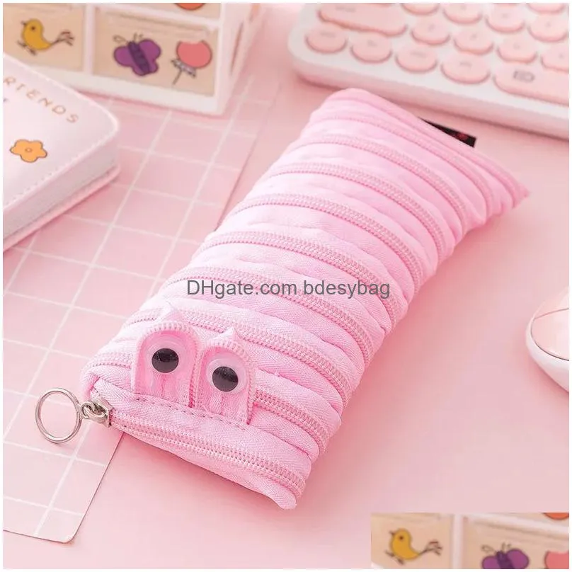 Pencil Bags Cute Caterpillars Monster Zipper Pencil Bag Creative Student Large -Capacity Stationery Box Ss0412 Drop Delivery Office Sc Otnv6