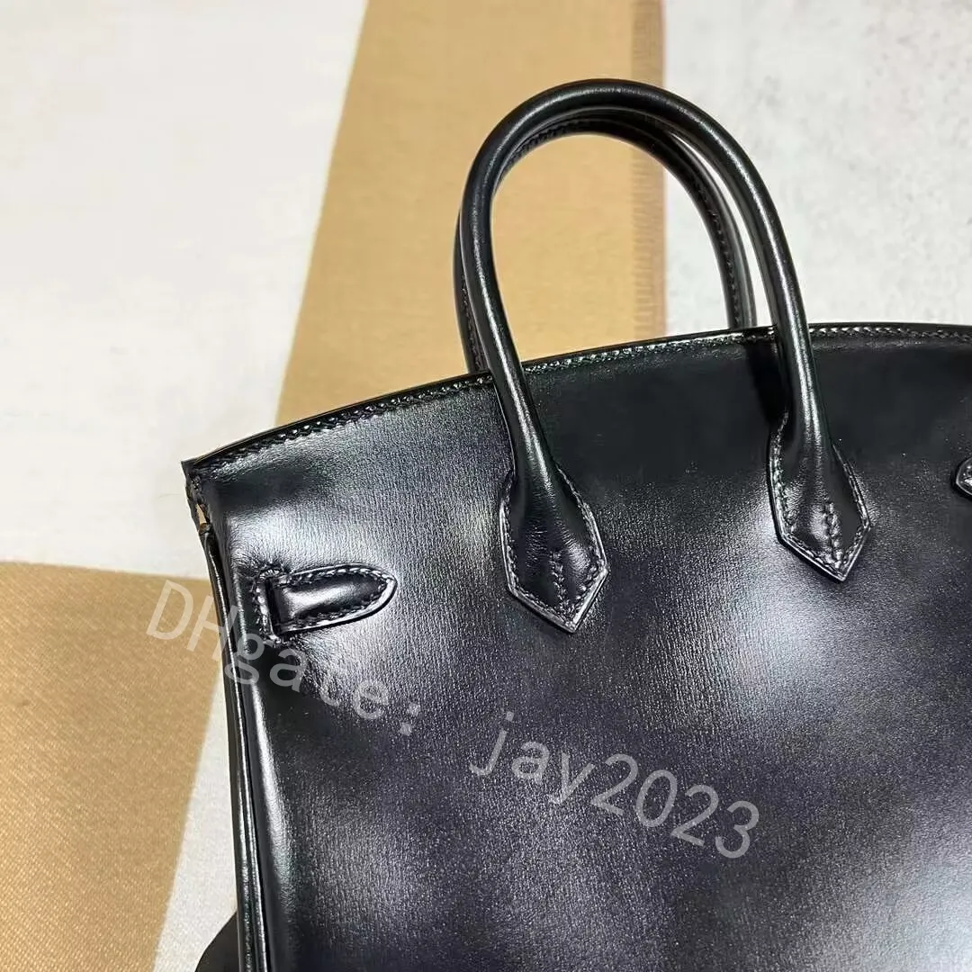 10S tote bag wax thread designer bag BOX real leather 25cm all black fully handmade bag Best seller bag luxury purse wax line stitching High-end customization