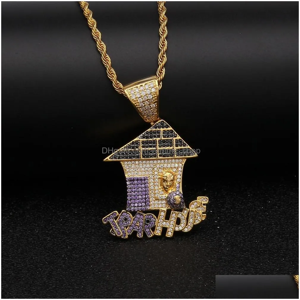 who trap house pendant cz bling purple iced out micro paved necklace for men hiphop jewelry8638904