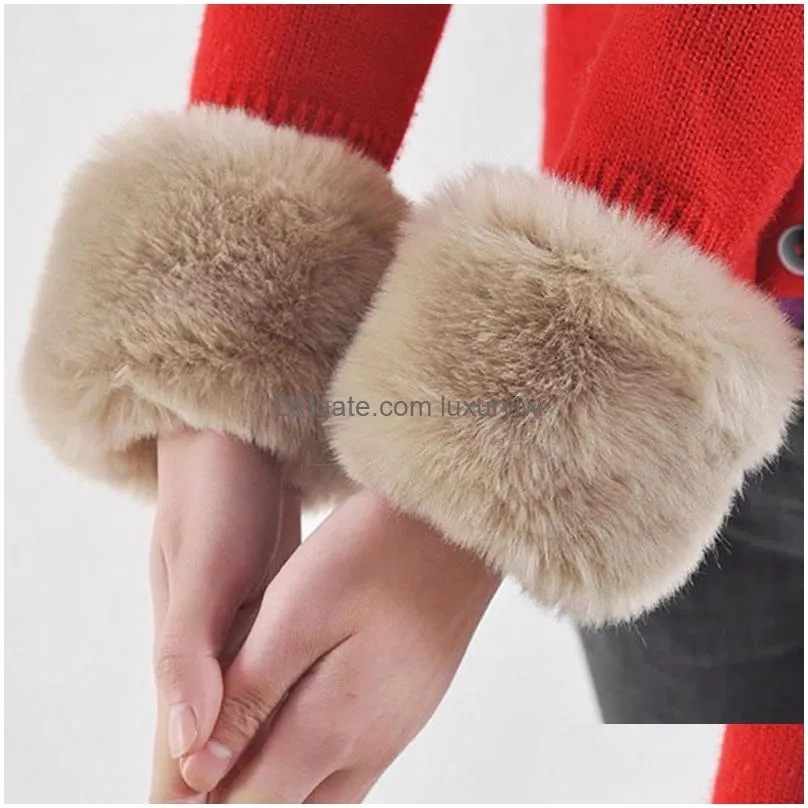 Elbow & Knee Pads Knee Pads Elbow 1Pair Women Fashion Winter Warm Faux Fur Elastic Wrist Slap On Cuffs Ladies Solid Color Arm Warmer P Dh8Zr