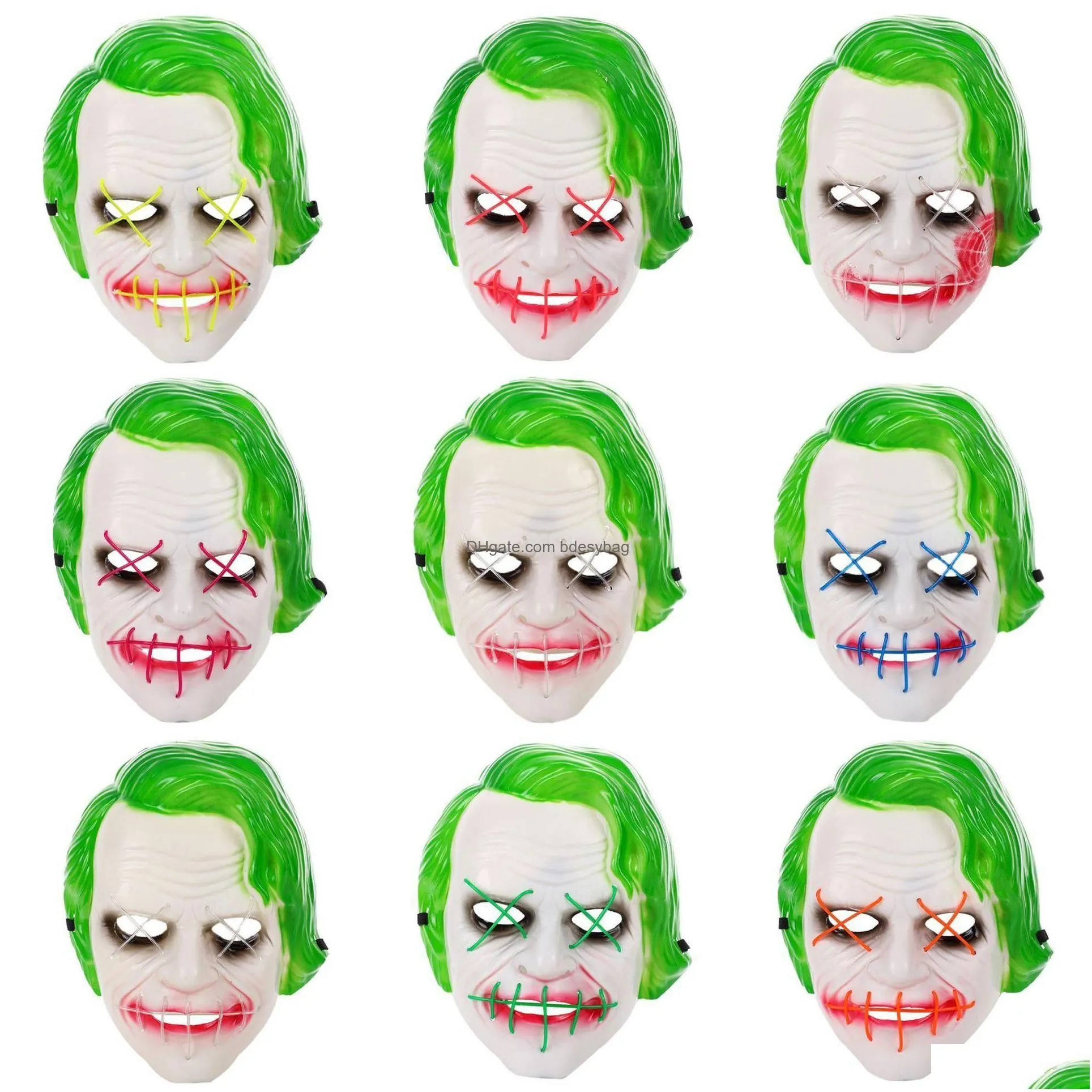 Party Masks Halloween Easter Party Masks Green Hair Clown Led Cold Light Mask Bar Glowing Fy9557 Ss0114 Drop Delivery Home Garden Fest Ot6Vn