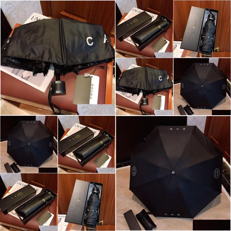 Fashion Black Umbrella Outdoor Rainy Sun Umbrellas Luxury Designer Women Mens Folding Umbrella Sunscreen Proof